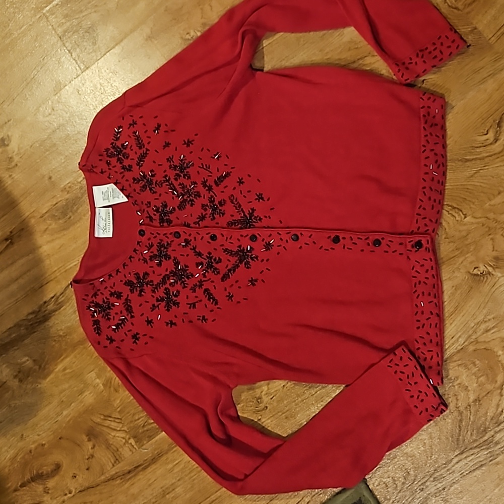 Kathy Lee Collection Beaded Red Sweater Size Large - image 1